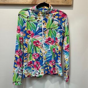 Jacket liteweight, colorful, sz small, zip-up.